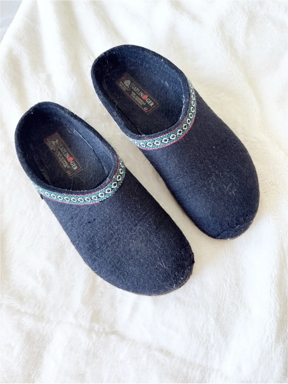 HAFLINGER FRANZL MITTELBLAU Black FELT SLIPPERS MEN/WOMEN CLOGS size 43/10